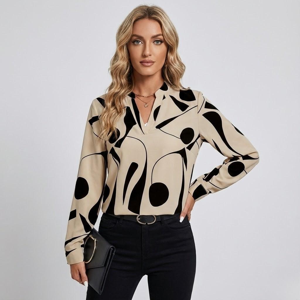 Blusa feminina elegante com decote em V e corte fluido