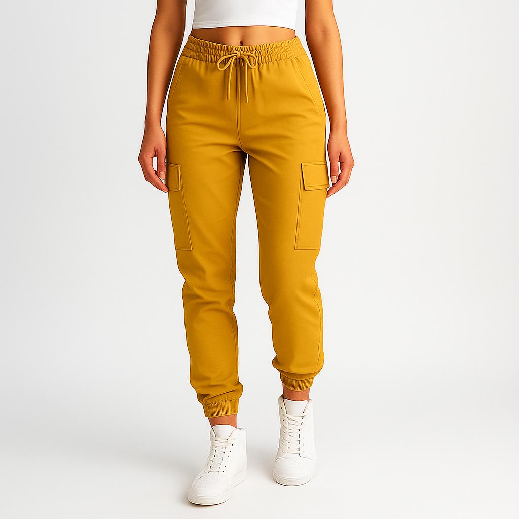 Calças cargo femininas com cintura alta