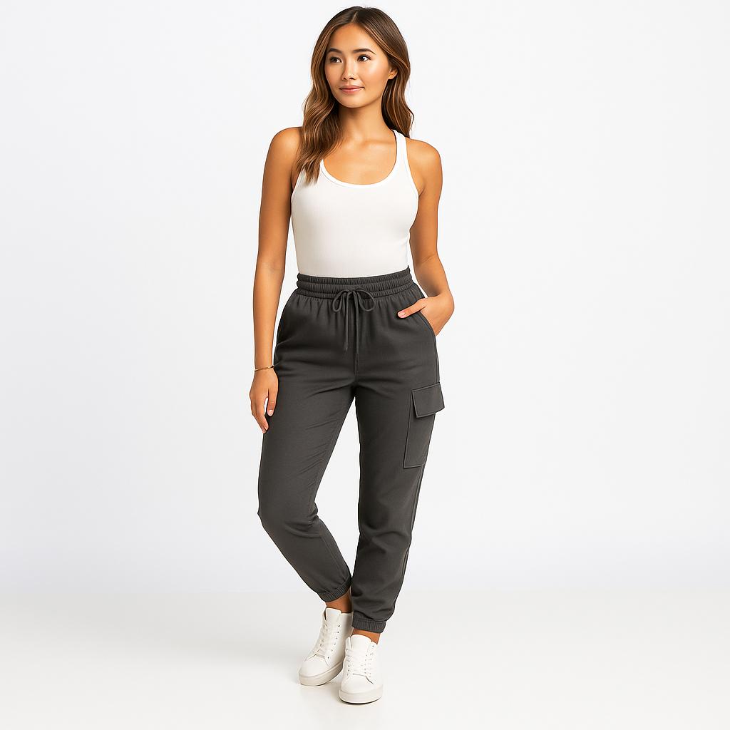 Calças cargo femininas com cintura alta