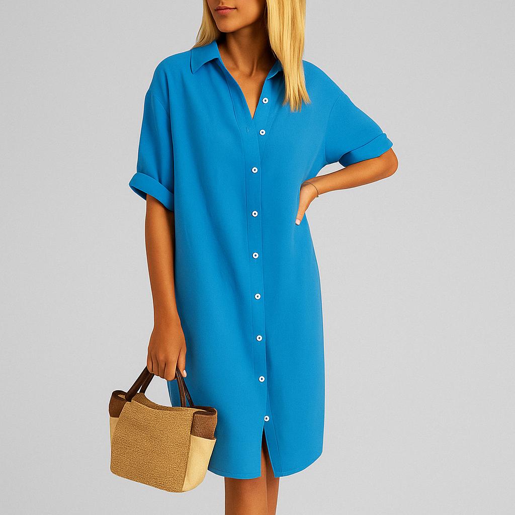 Vestido camiseiro curto com botões frontais