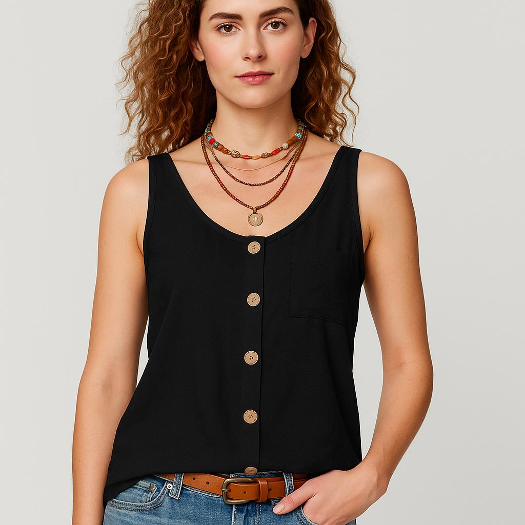 Top leve com botões frontais e corte descontraído