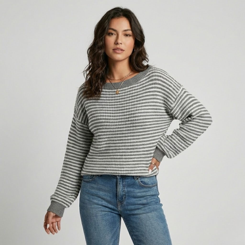 Camisola de malha texturada | Corte descontraído | Riscas contemporâneas