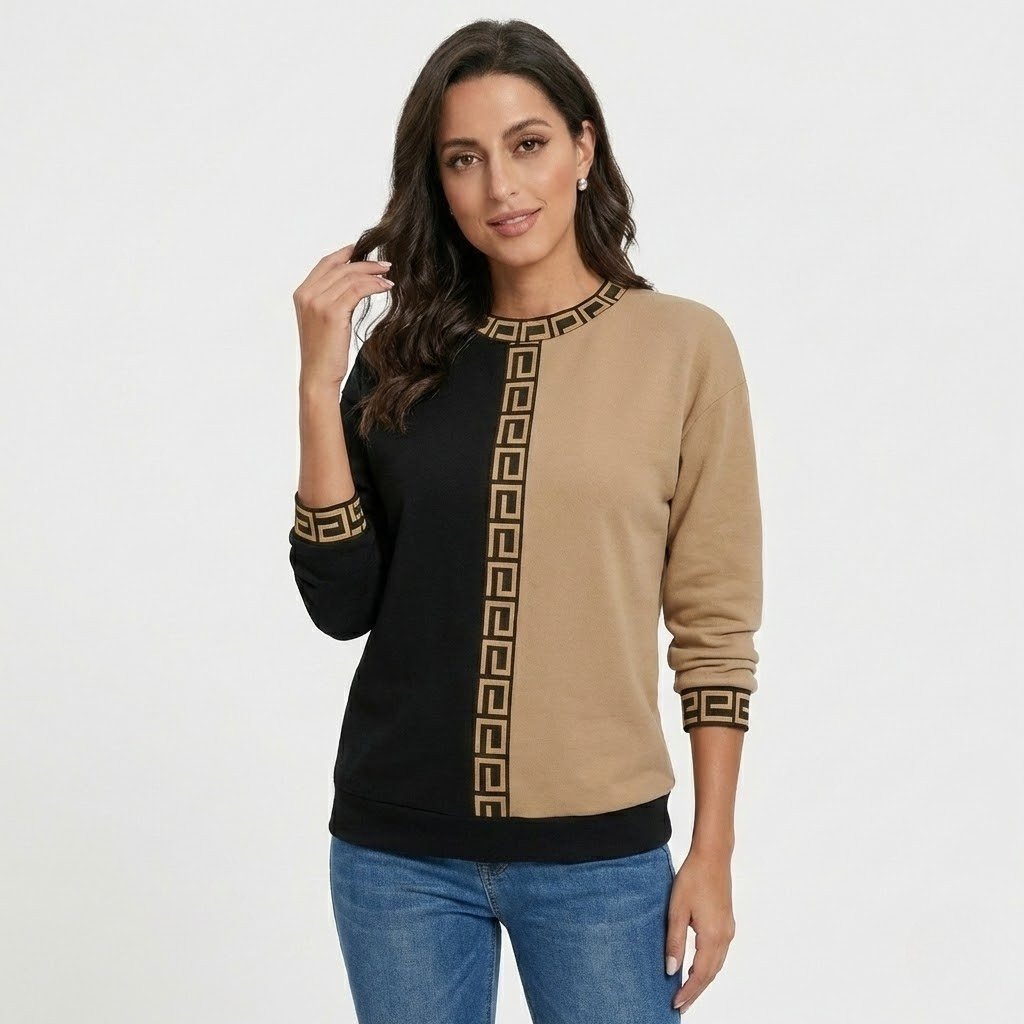 Camisola bicolor em mistura de algodão | Corte descontraído | Detalhe gráfico elegante