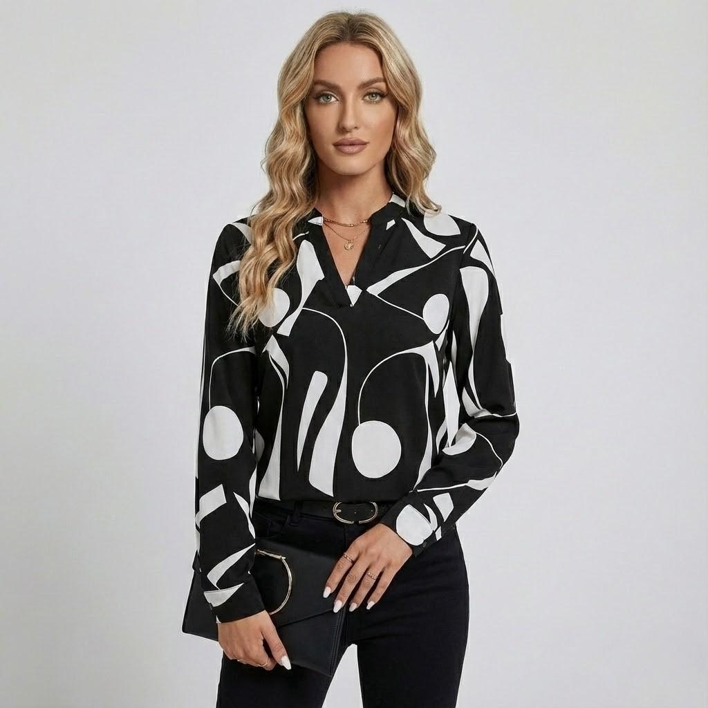 Blusa feminina elegante com decote em V e corte fluido