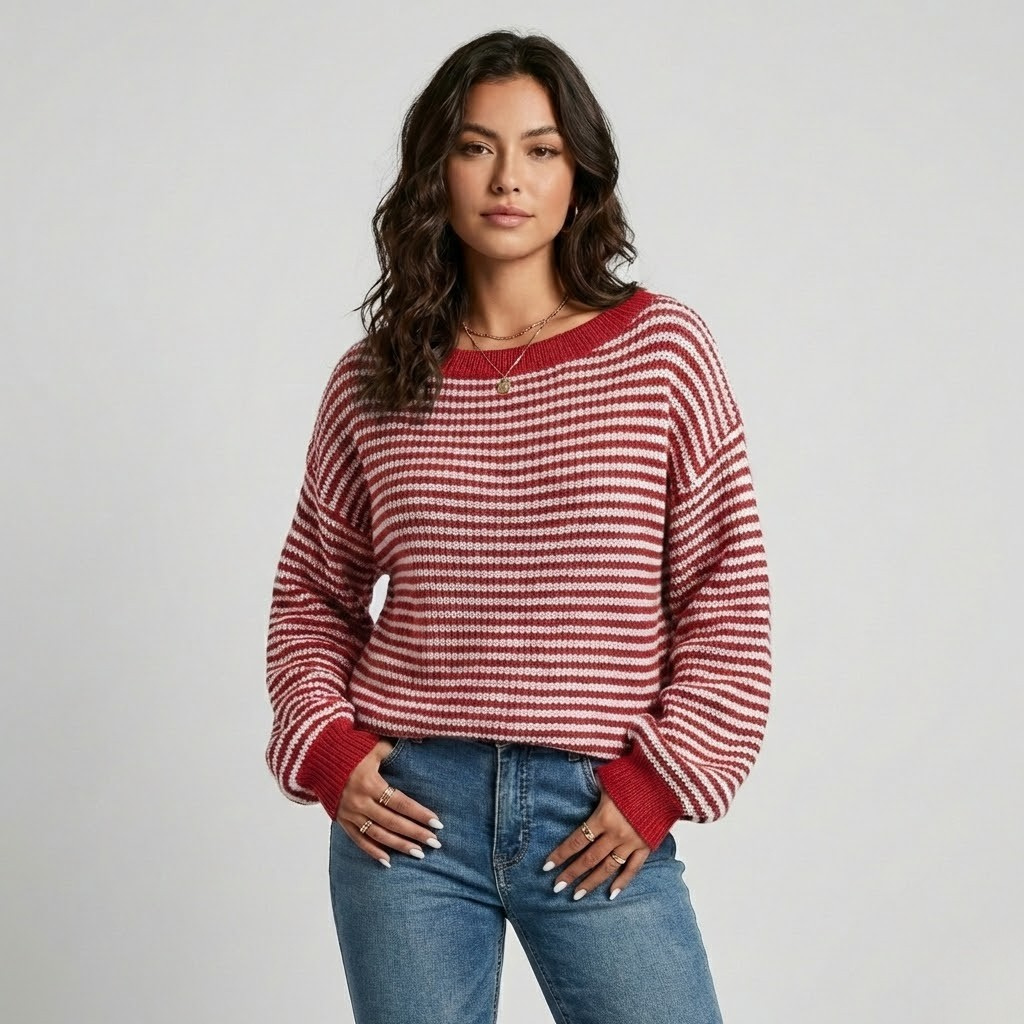 Camisola de malha texturada | Corte descontraído | Riscas contemporâneas