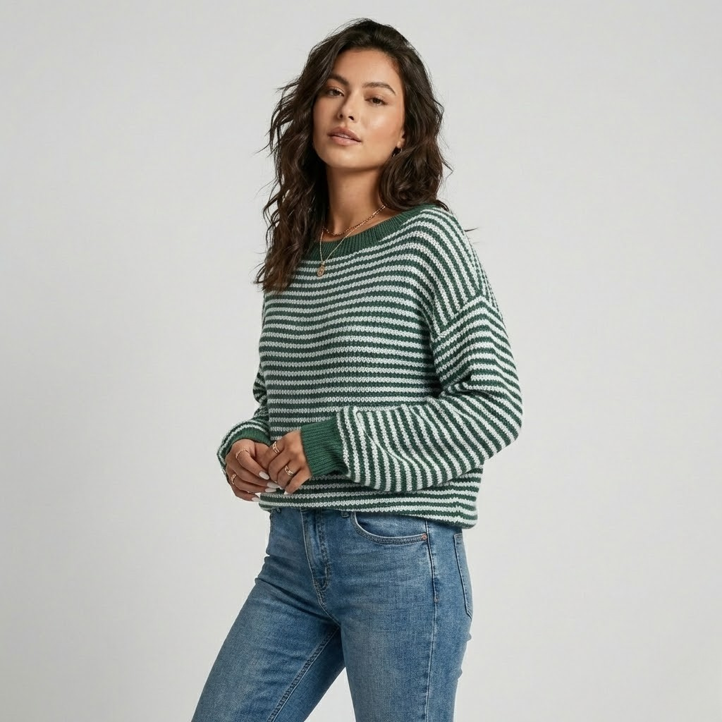 Camisola de malha texturada | Corte descontraído | Riscas contemporâneas