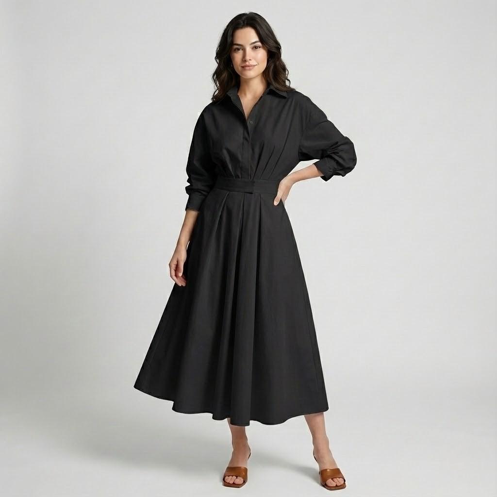 Vestido midi em algodão suave | Corte evasé | Elegância intemporal