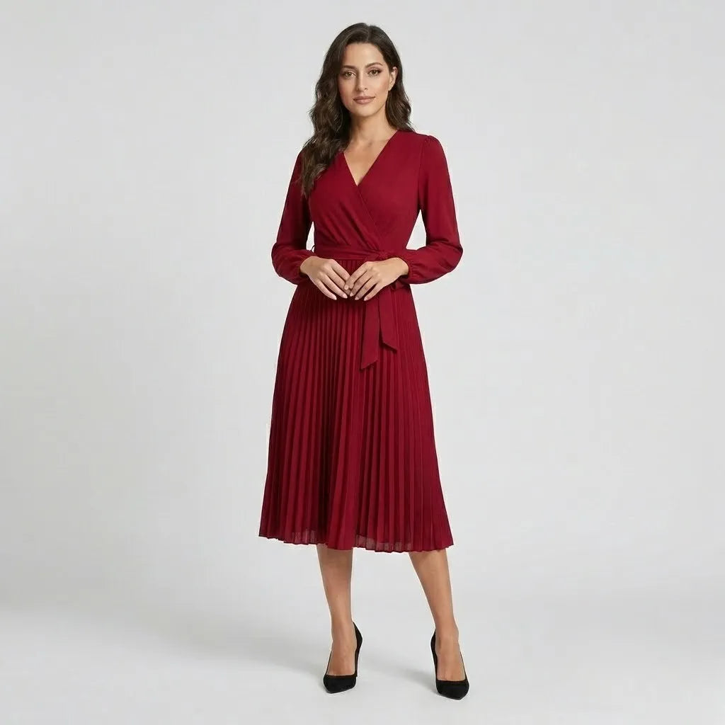 Vestido midi fluido em mistura de viscose | Cintura marcada | Elegância intemporal