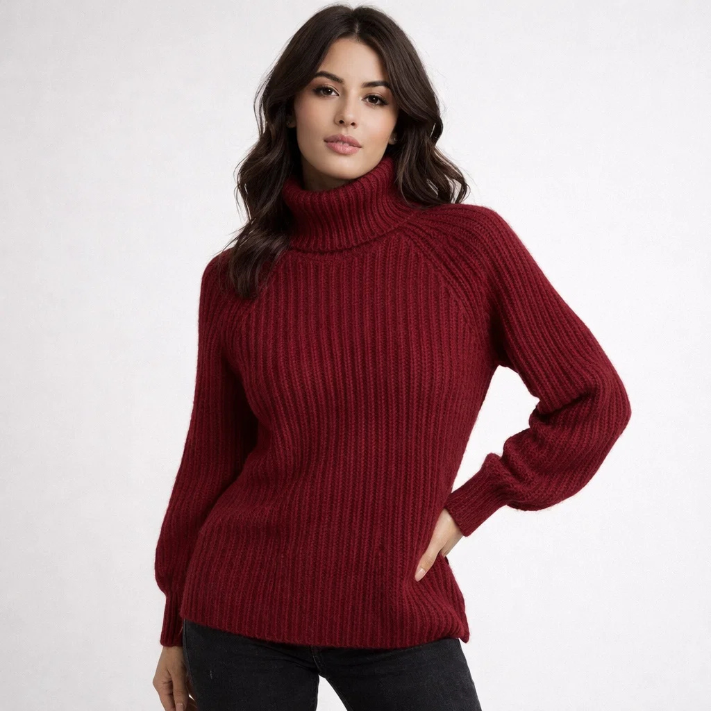 Camisola de malha com gola alta em mistura de lã | Corte confortável | Essencial de inverno elegante