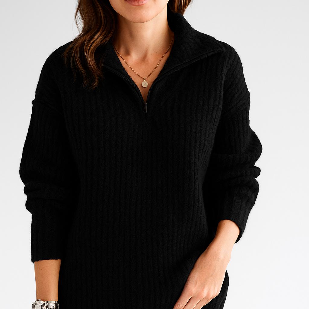 Camisola de malha com meia gola e fecho curto para senhora