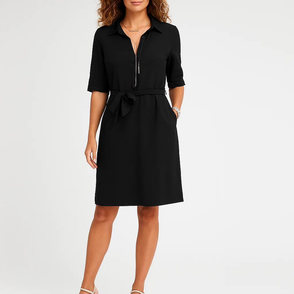 Vestido camiseiro midi com laço e decote em V