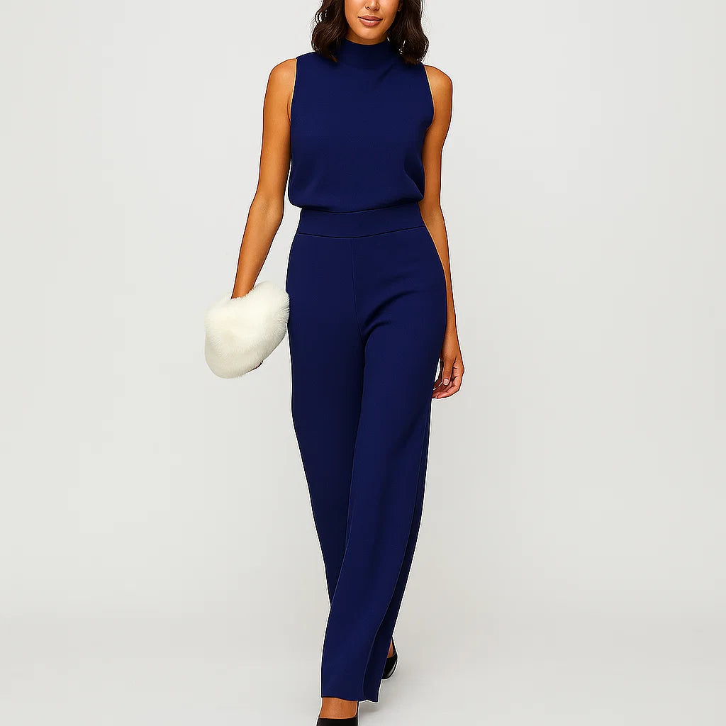 Macacão feminino de cintura alta com perna larga