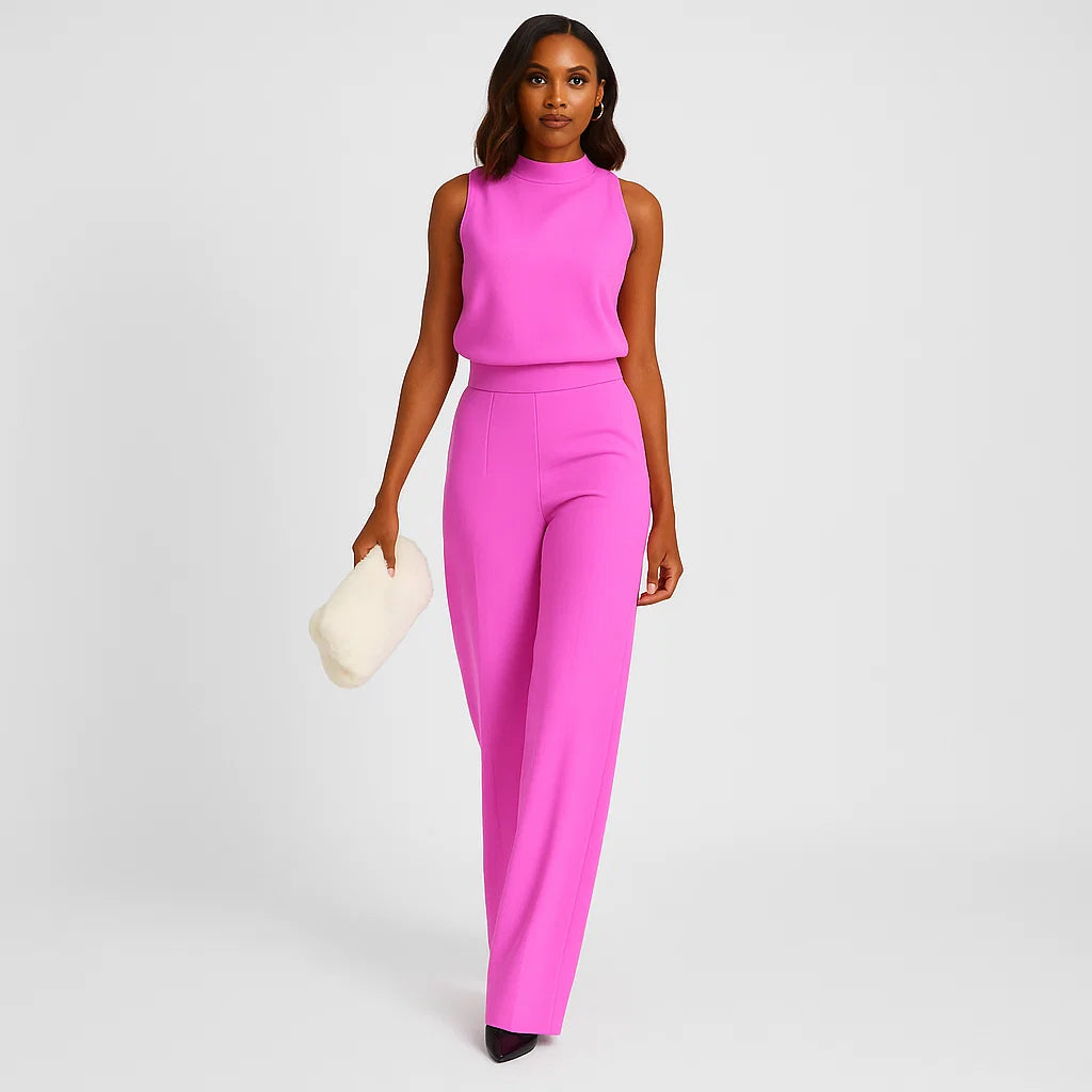 Macacão feminino de cintura alta com perna larga