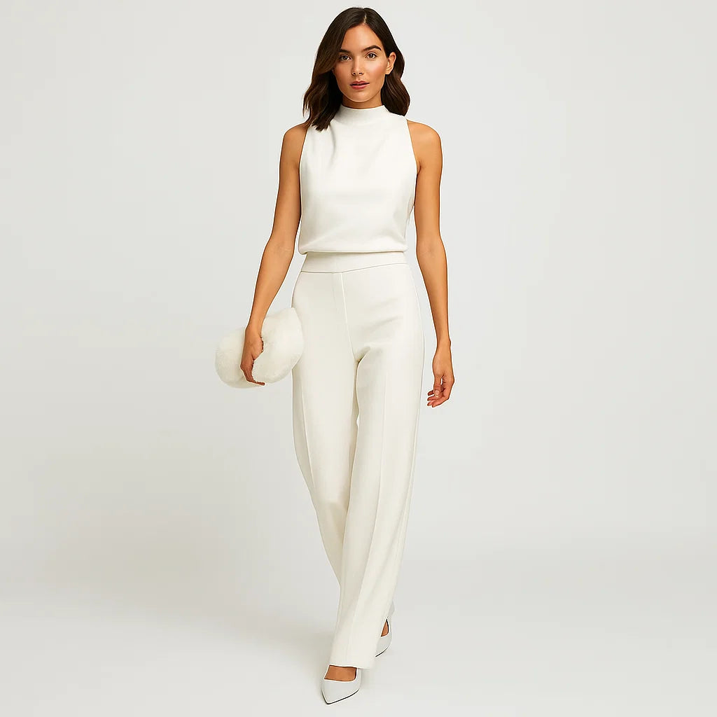 Macacão feminino de cintura alta com perna larga