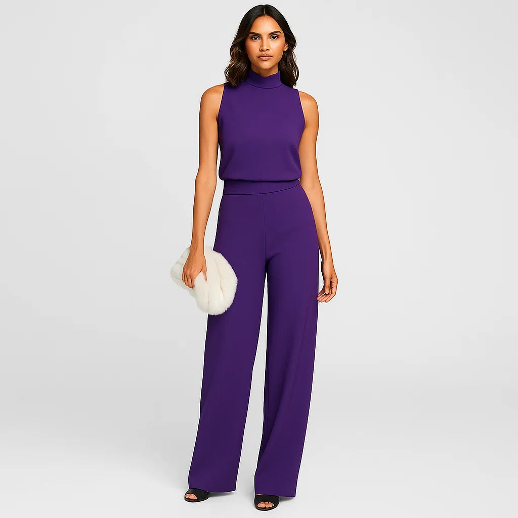 Macacão feminino de cintura alta com perna larga