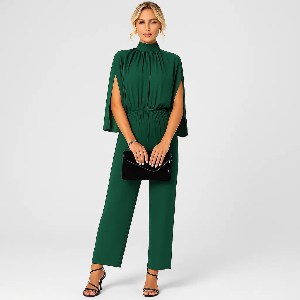 Macacão feminino leve de verão com gola alta e fit fluido