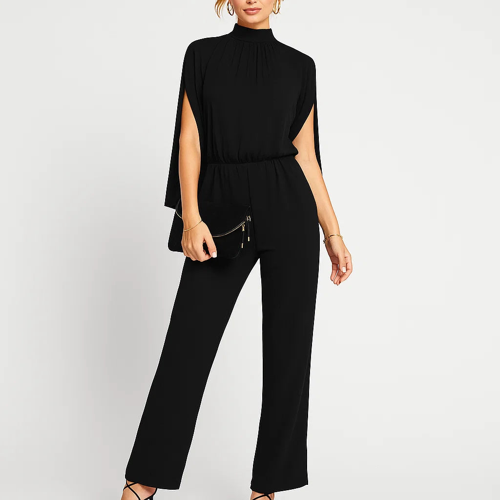 Macacão feminino leve de verão com gola alta e fit fluido