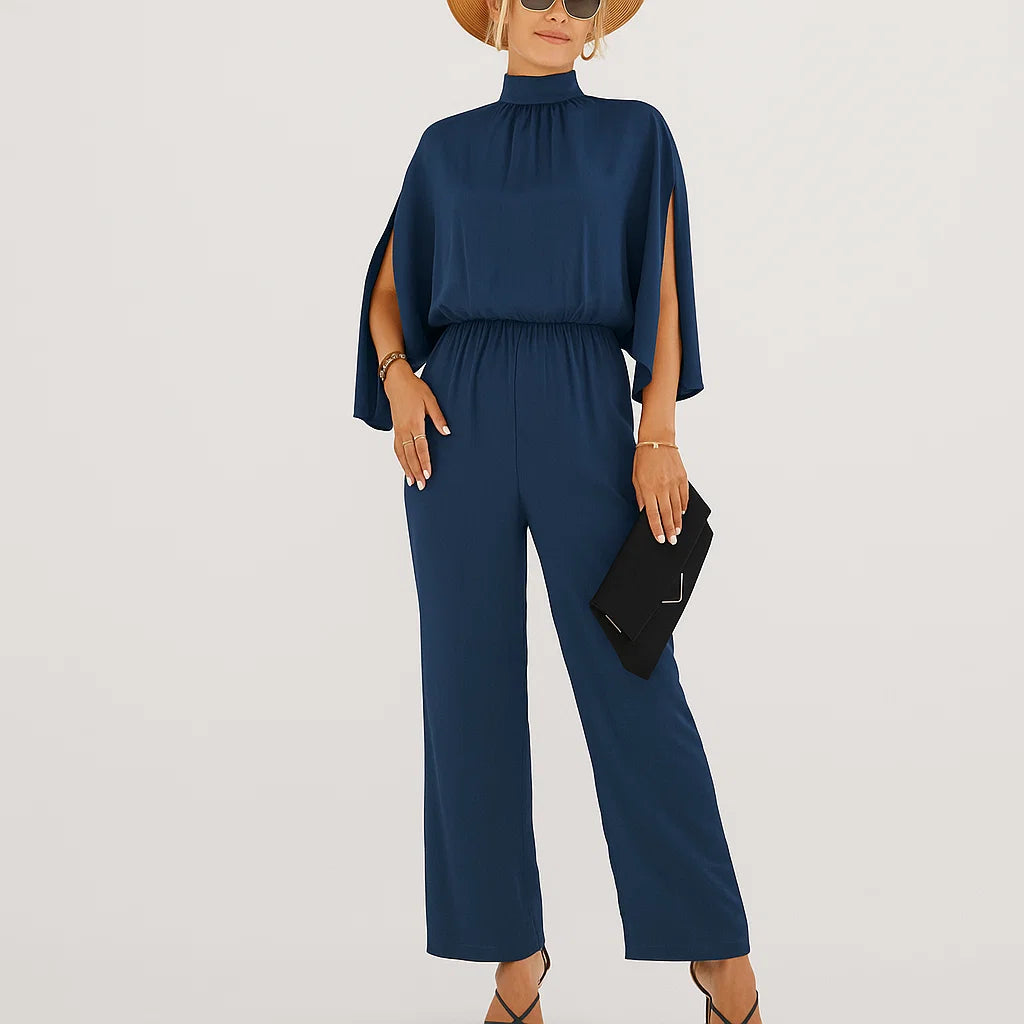 Macacão feminino leve de verão com gola alta e fit fluido