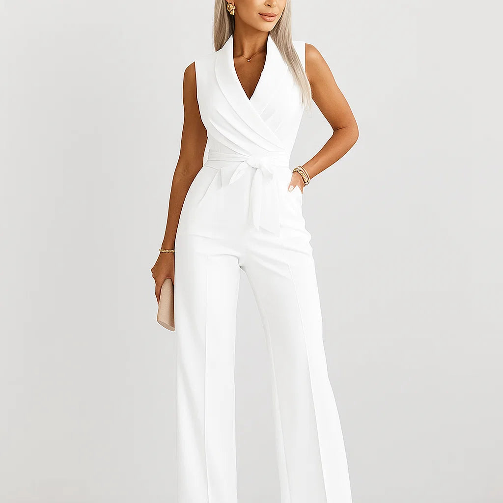 Macacão feminino elegante com laço e perna larga