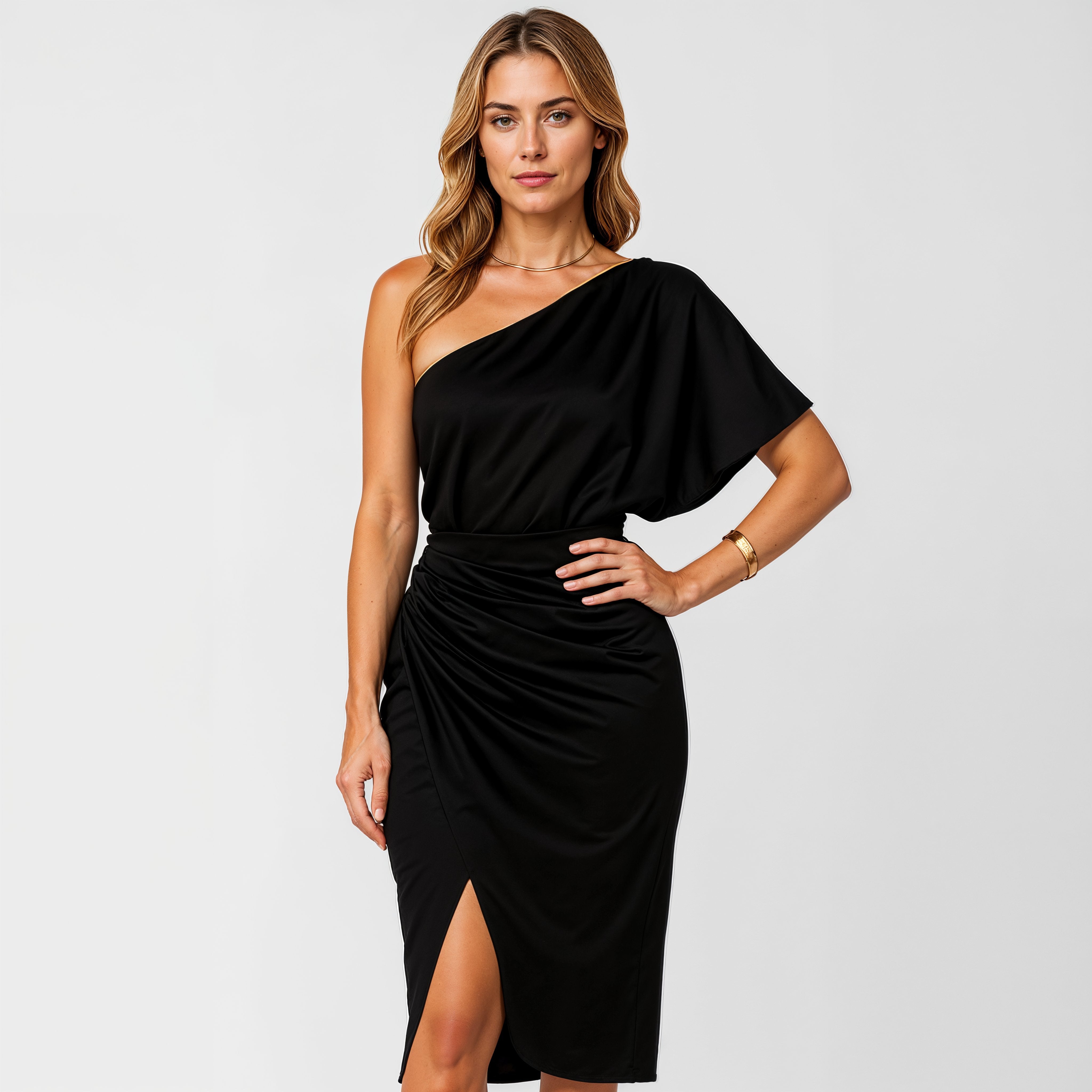 Vestido de festa assimétrico com drapeado elegante