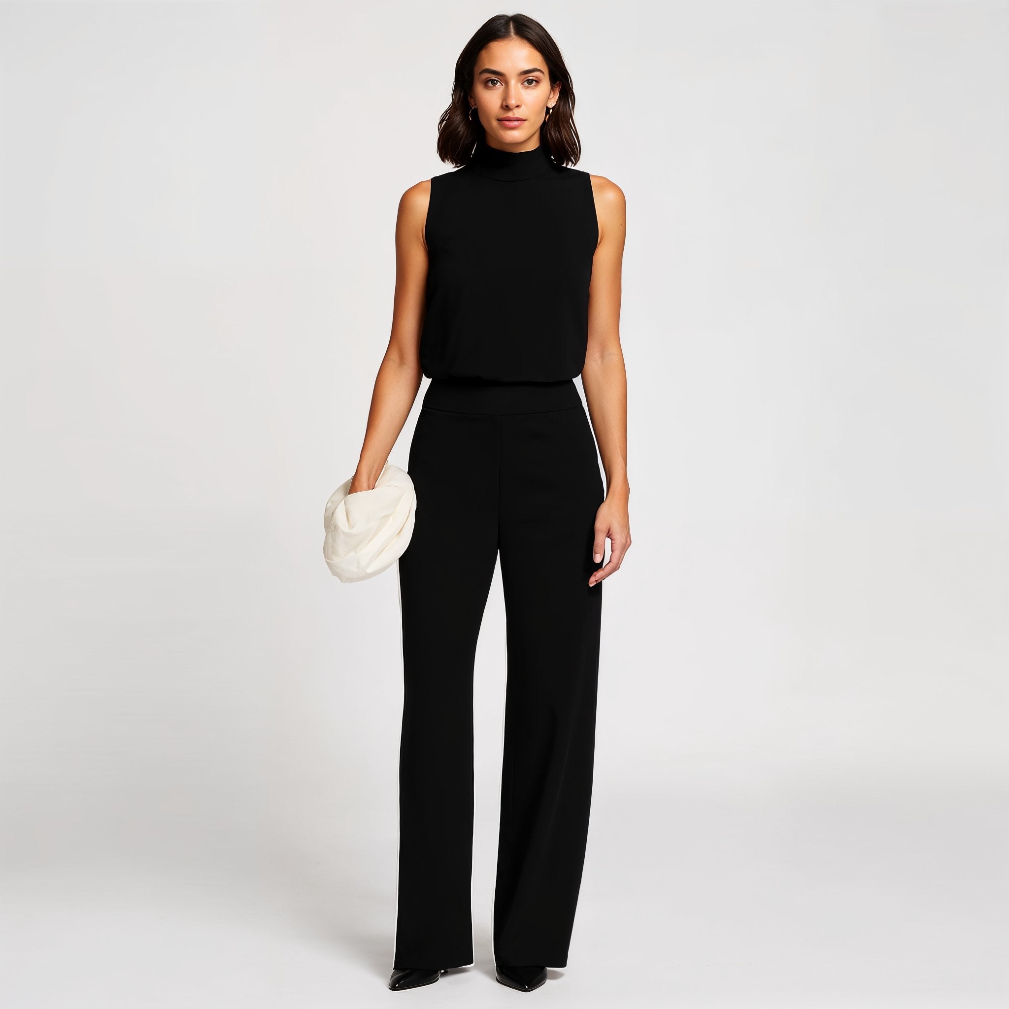 Macacão feminino de cintura alta com perna larga