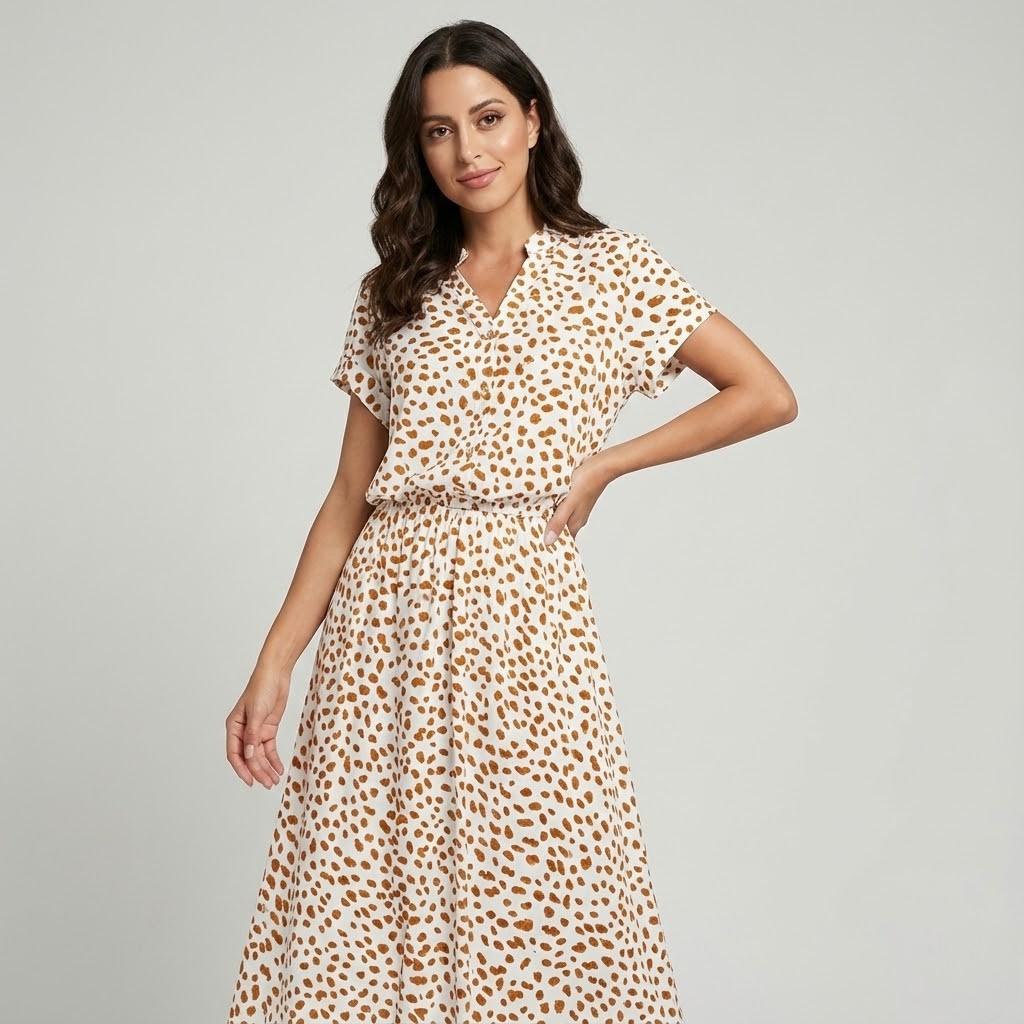 Vestido midi fluido em mistura de algodão | Cintura ajustável | Estilo casual elegante