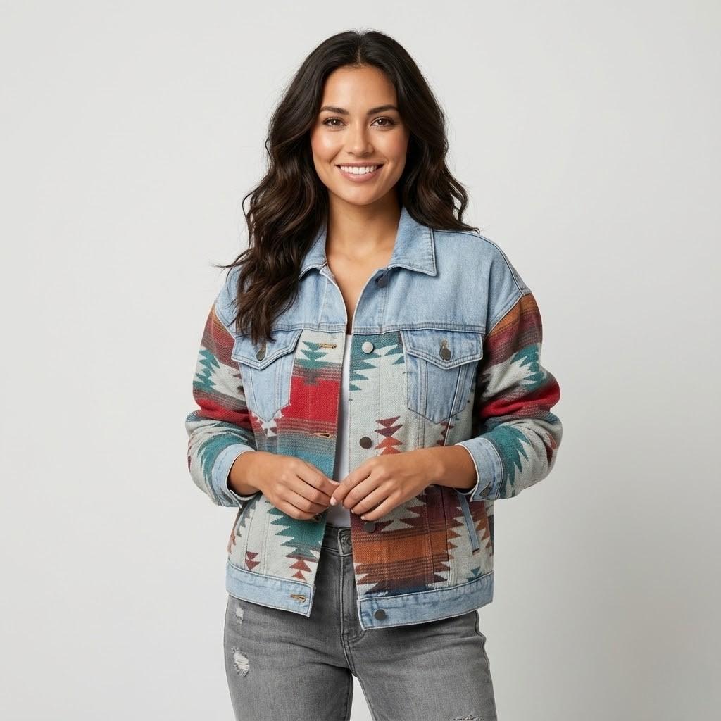 Casaco curto em algodão | Corte direito | Padrão étnico contemporâneo