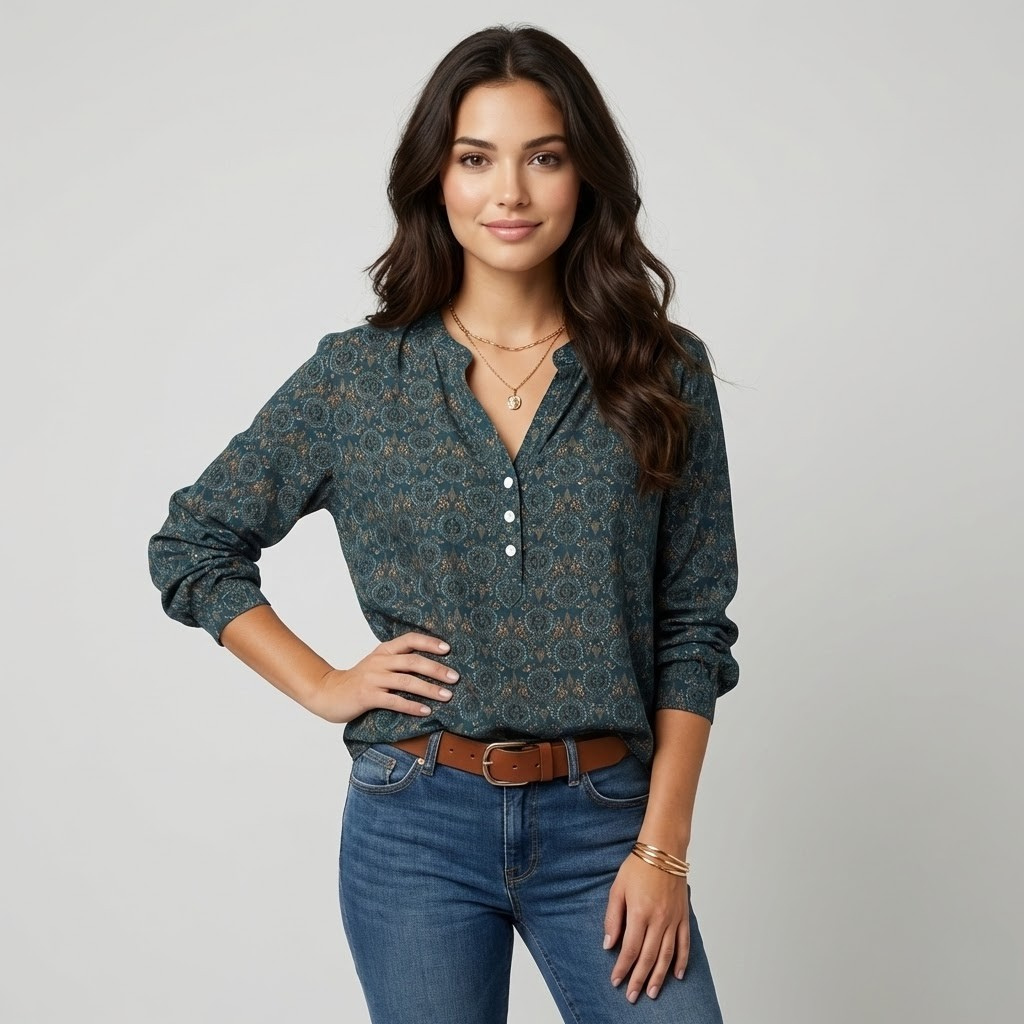 Blusa fluida de inspiração boémia | Corte solto | Elegância casual