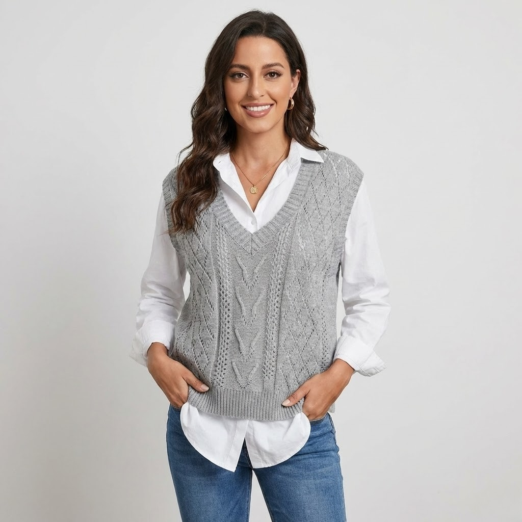 Colete de malha com decote em V | Corte direito | Elegância em camadas