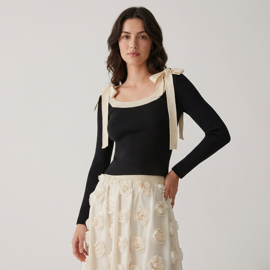 Top elegante com laços decorativos | Corte ajustado | Estilo feminino