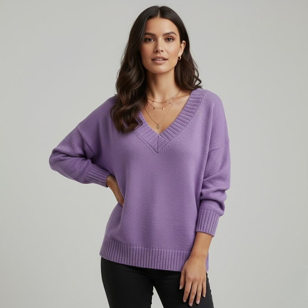 Camisola de malha elegante em mistura suave | Corte descontraído | Decote em V intemporal