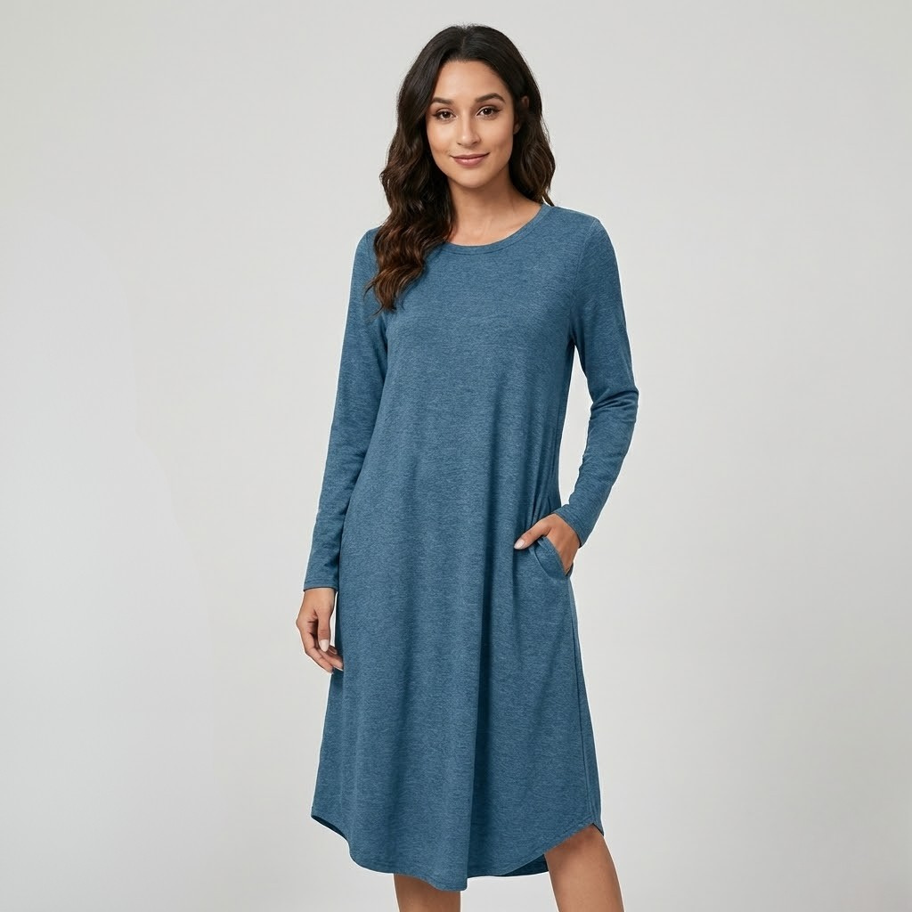 Vestido midi fluido em algodão suave | Corte solto | Conforto elegante para o dia-a-dia