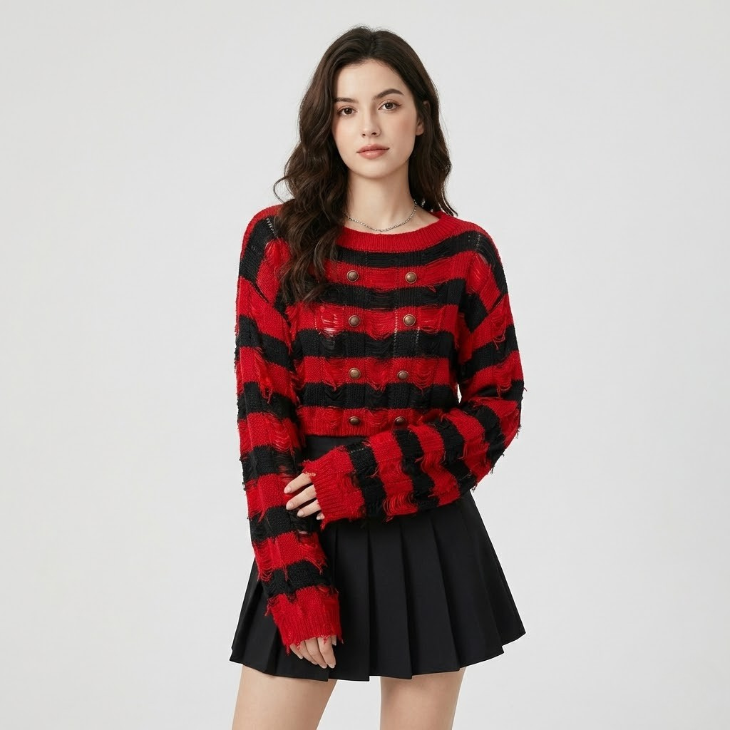 Camisola de malha com padrão gráfico | Corte descontraído | Detalhes com botões frontais