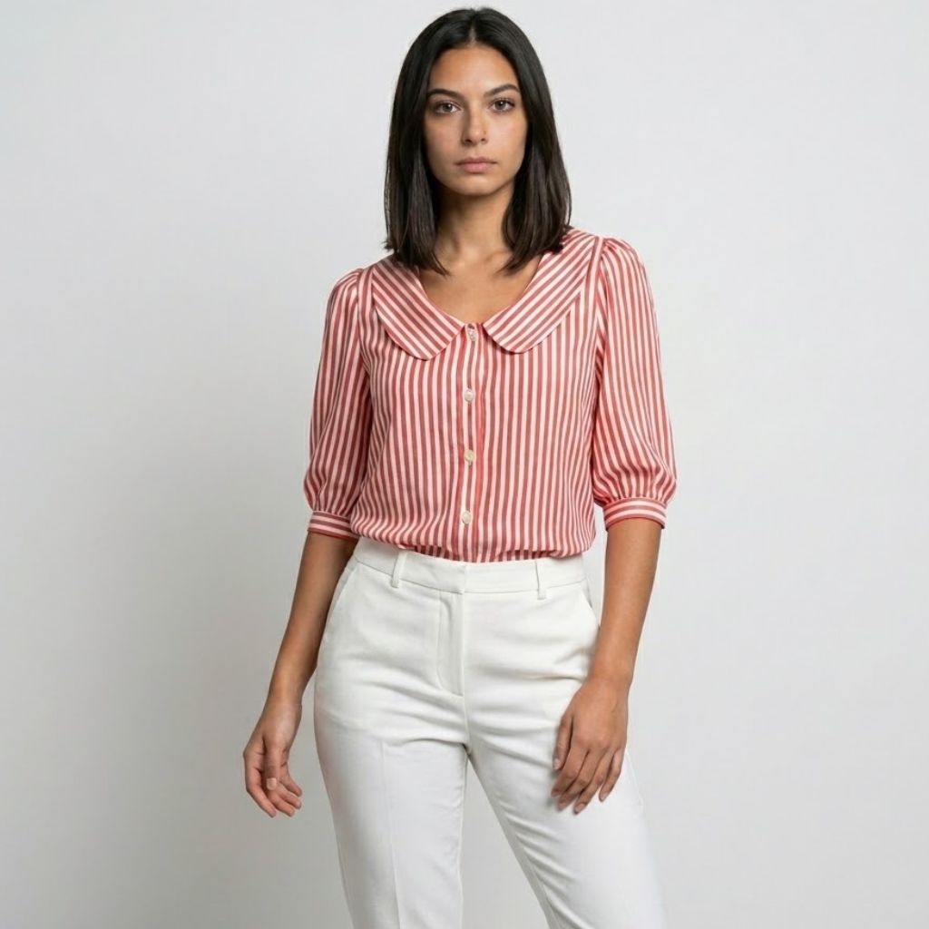 Blusa Camiseira às Riscas com Colarinho Amplo para Uso Diário