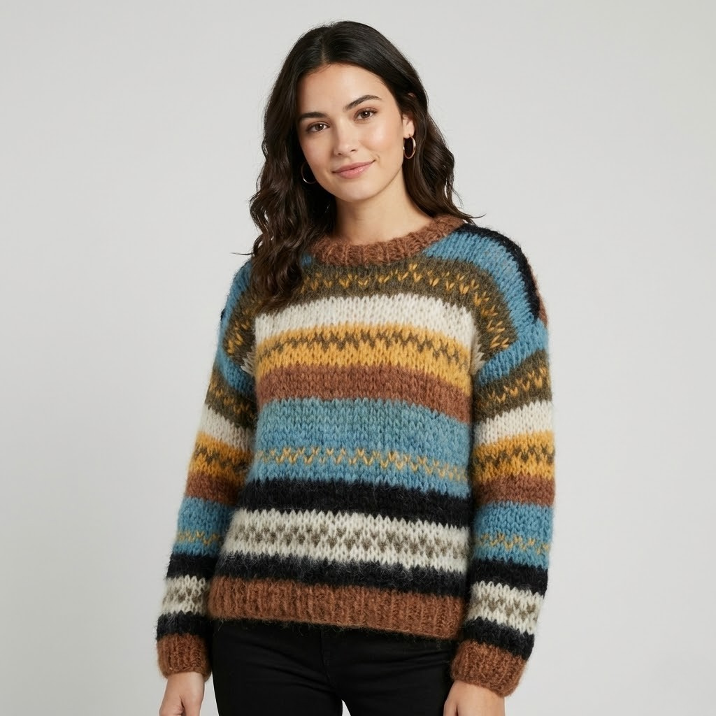 Camisola de malha às riscas em fio suave | Corte confortável | Estilo acolhedor