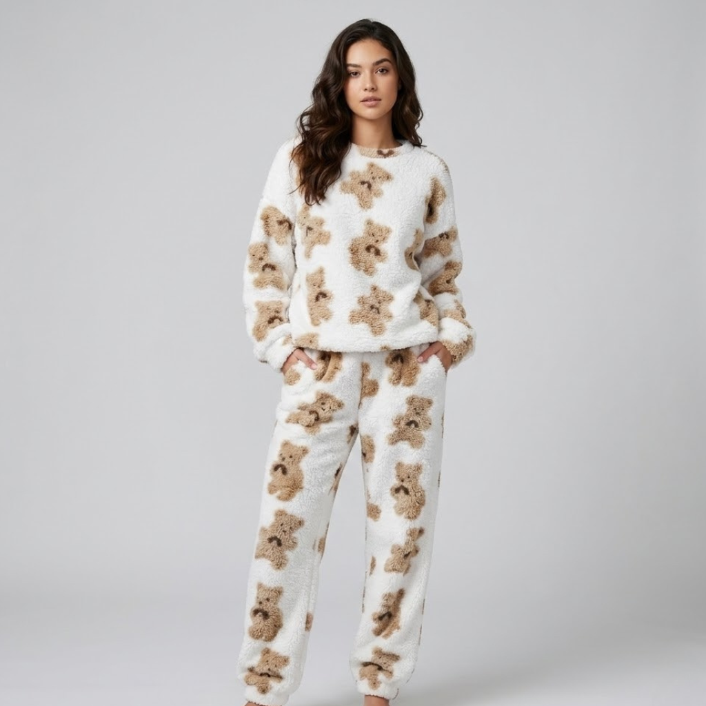 Conjunto de malha felpuda com padrão figurativo | Corte confortável | Conforto aconchegante