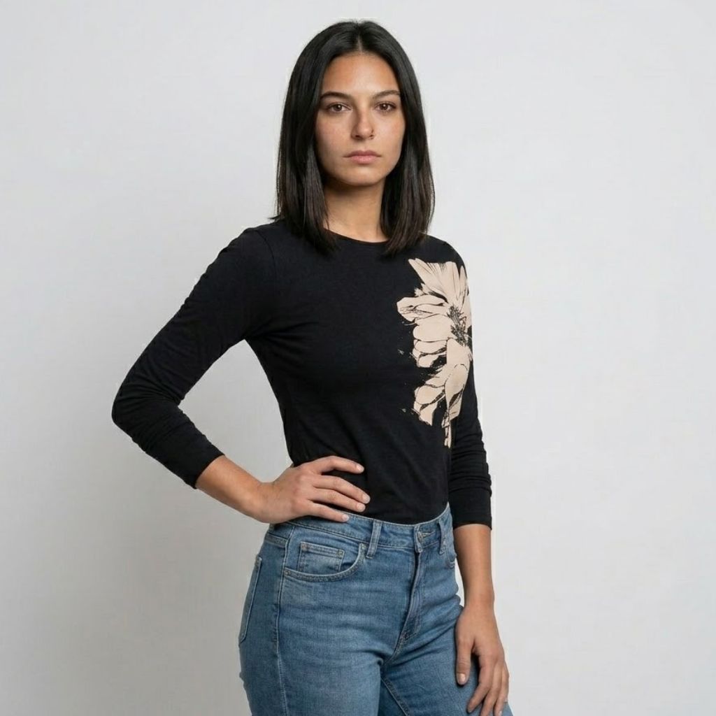 Blusa Floral com Manga Comprida para Elegância Casual