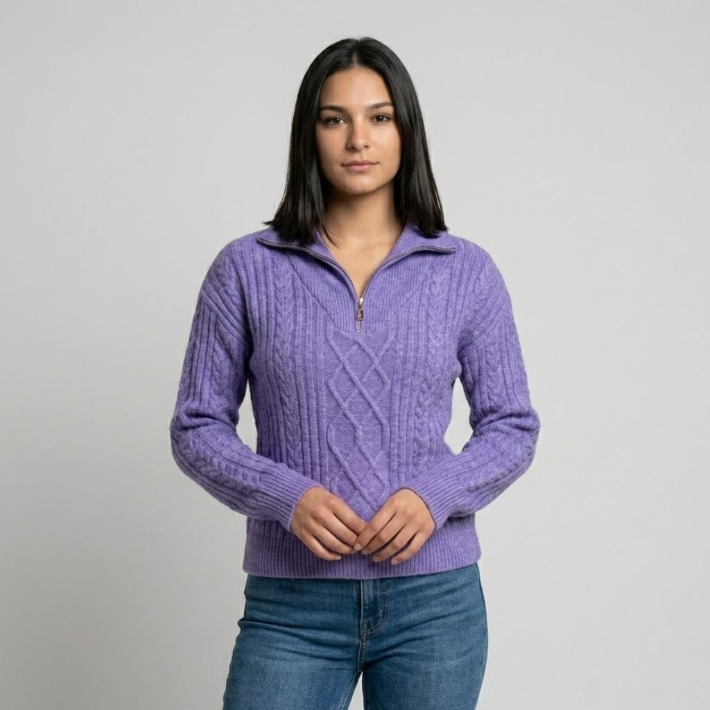 Camisola de Malha com Fecho Parcial e Gola Estruturada