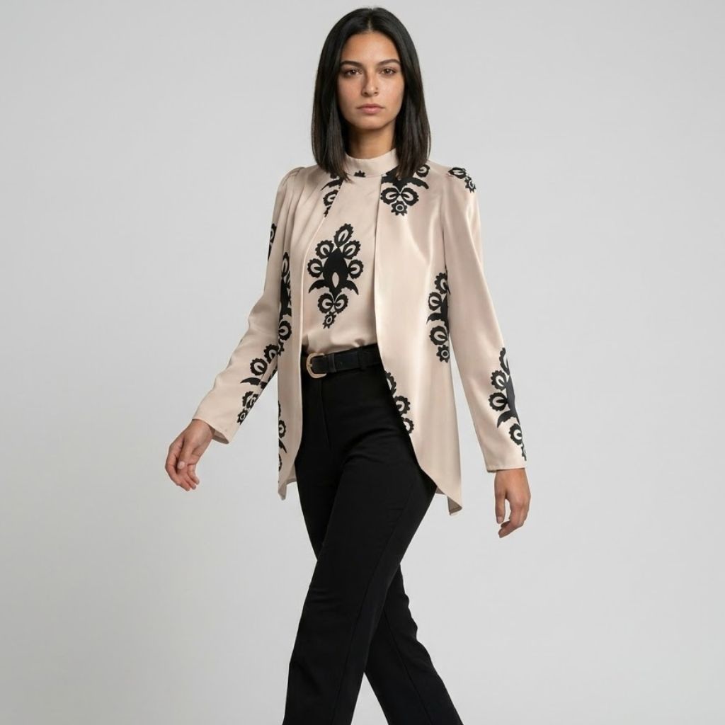 Cardigan Longo Estampado com Corte Aberto para Presença Elegante
