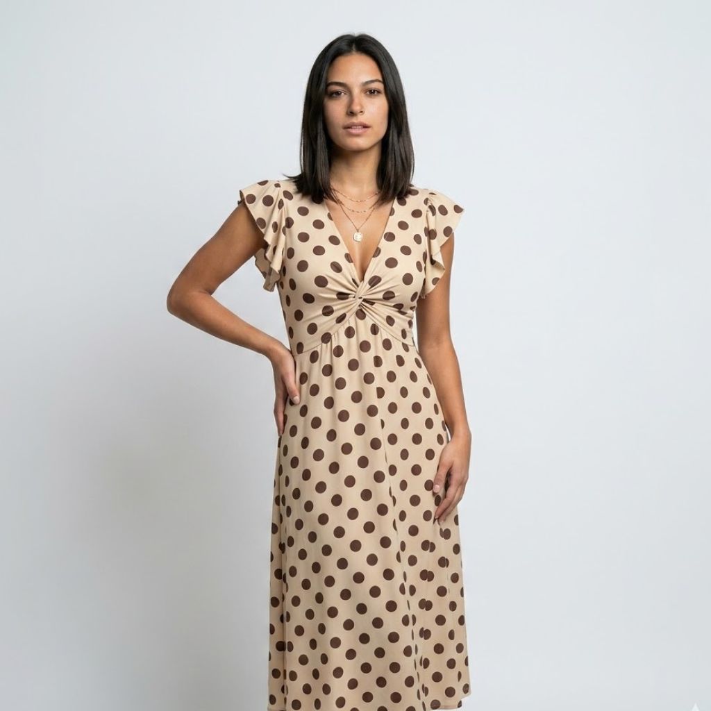 Vestido Comprido com Nó Frontal e Movimento Elegante
