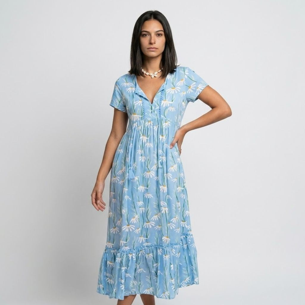 Vestido Comprido Floral com Folho e Leveza para Verão