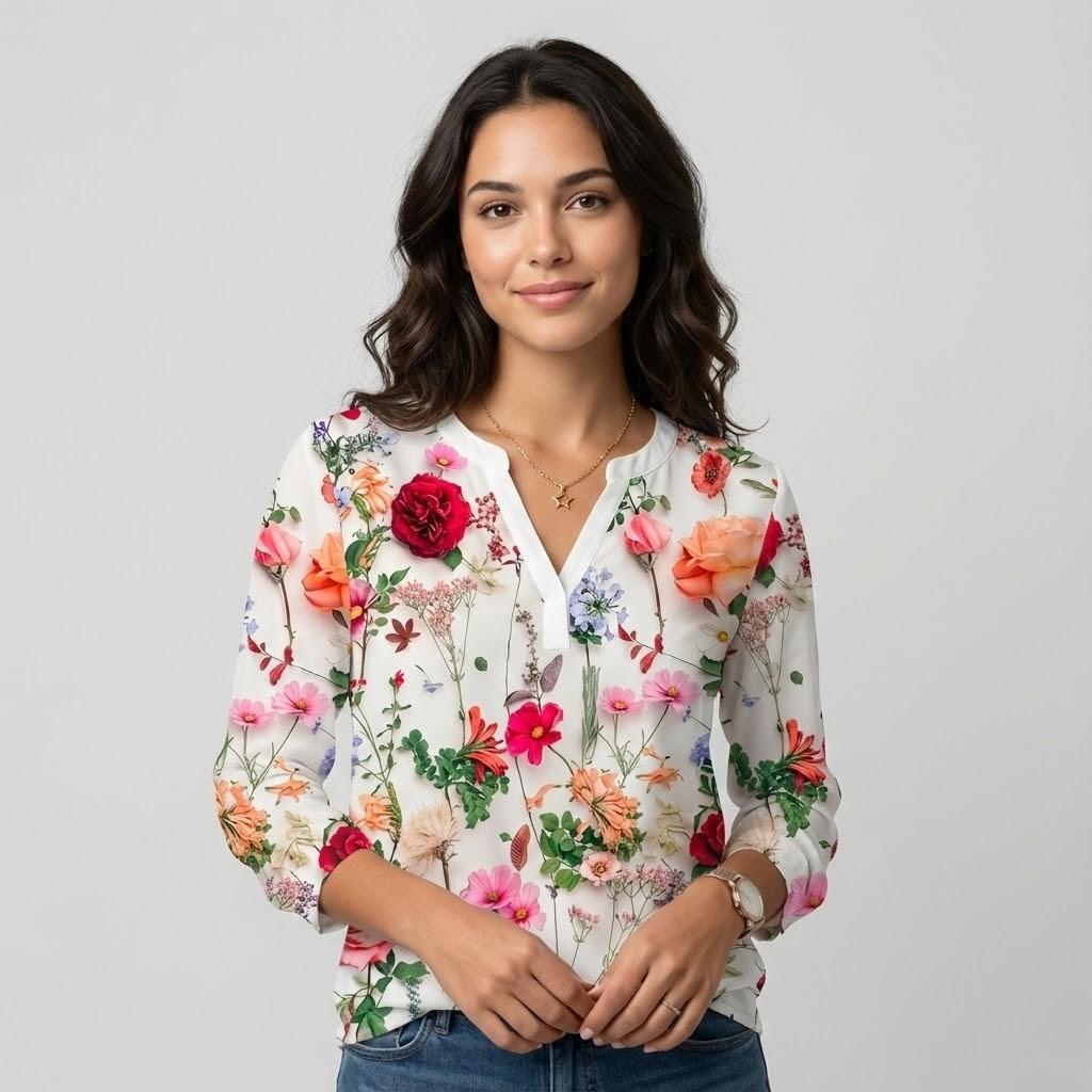 Blusa fluida com padrão floral | Corte solto | Feminilidade natural