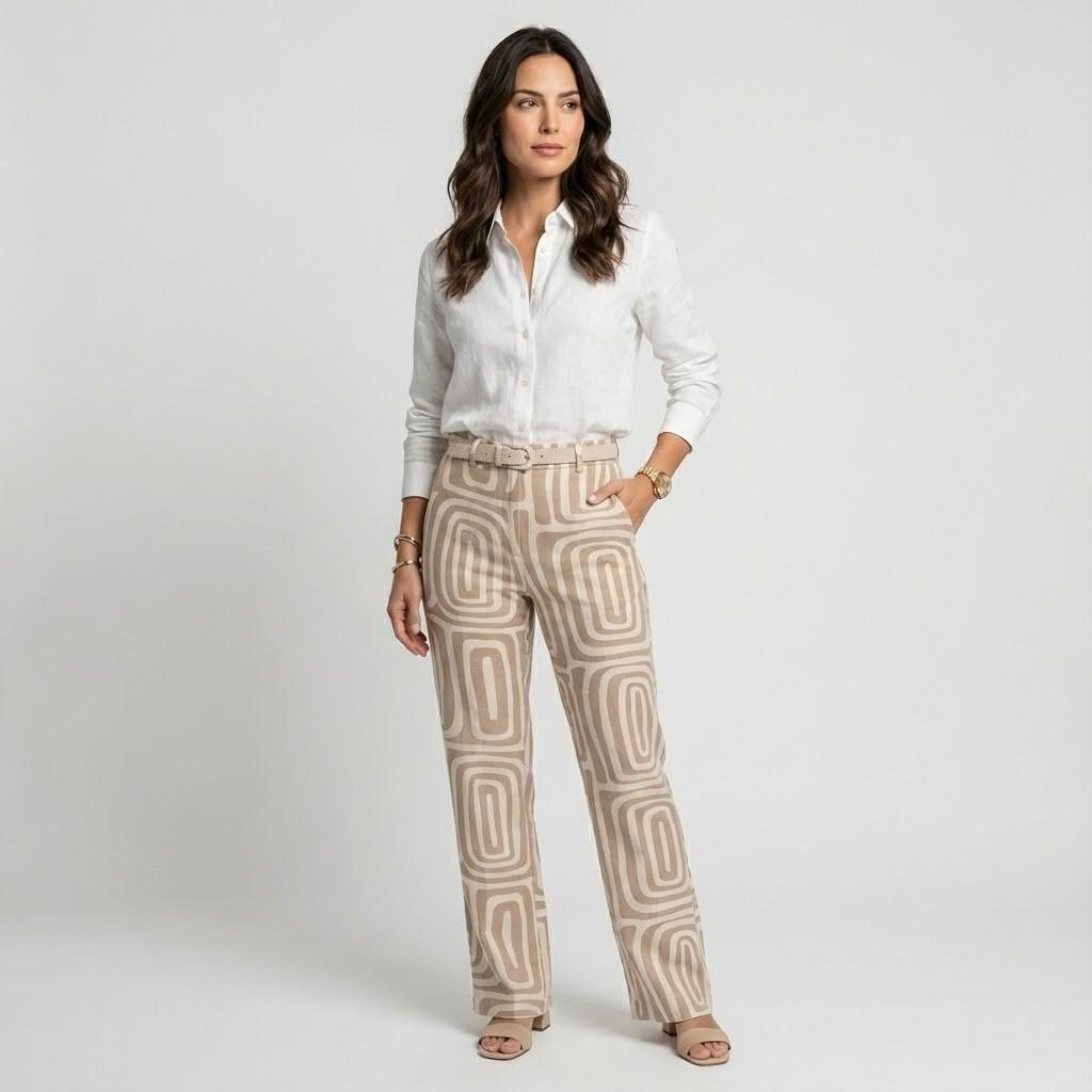 Conjunto elegante estampado em mistura leve | Corte fluido | Sofisticação contemporânea