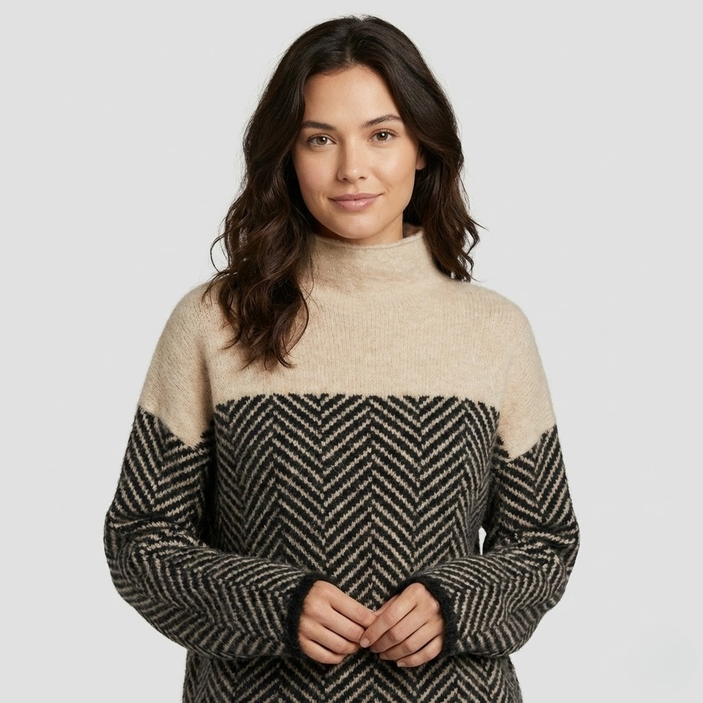 Camisola em mistura de lã suave | Corte solto | Padrão gráfico elegante