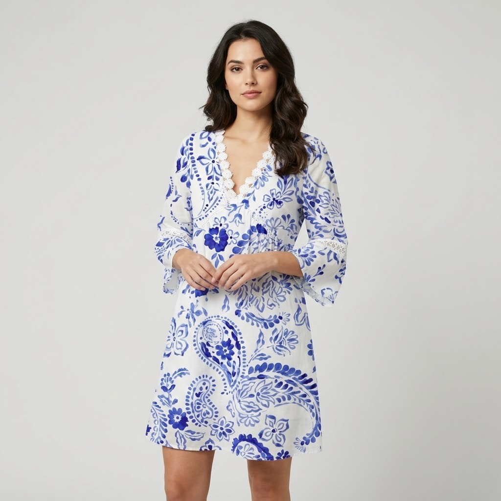 Vestido leve em algodão bordado | Corte solto | Elegância fresca para o dia