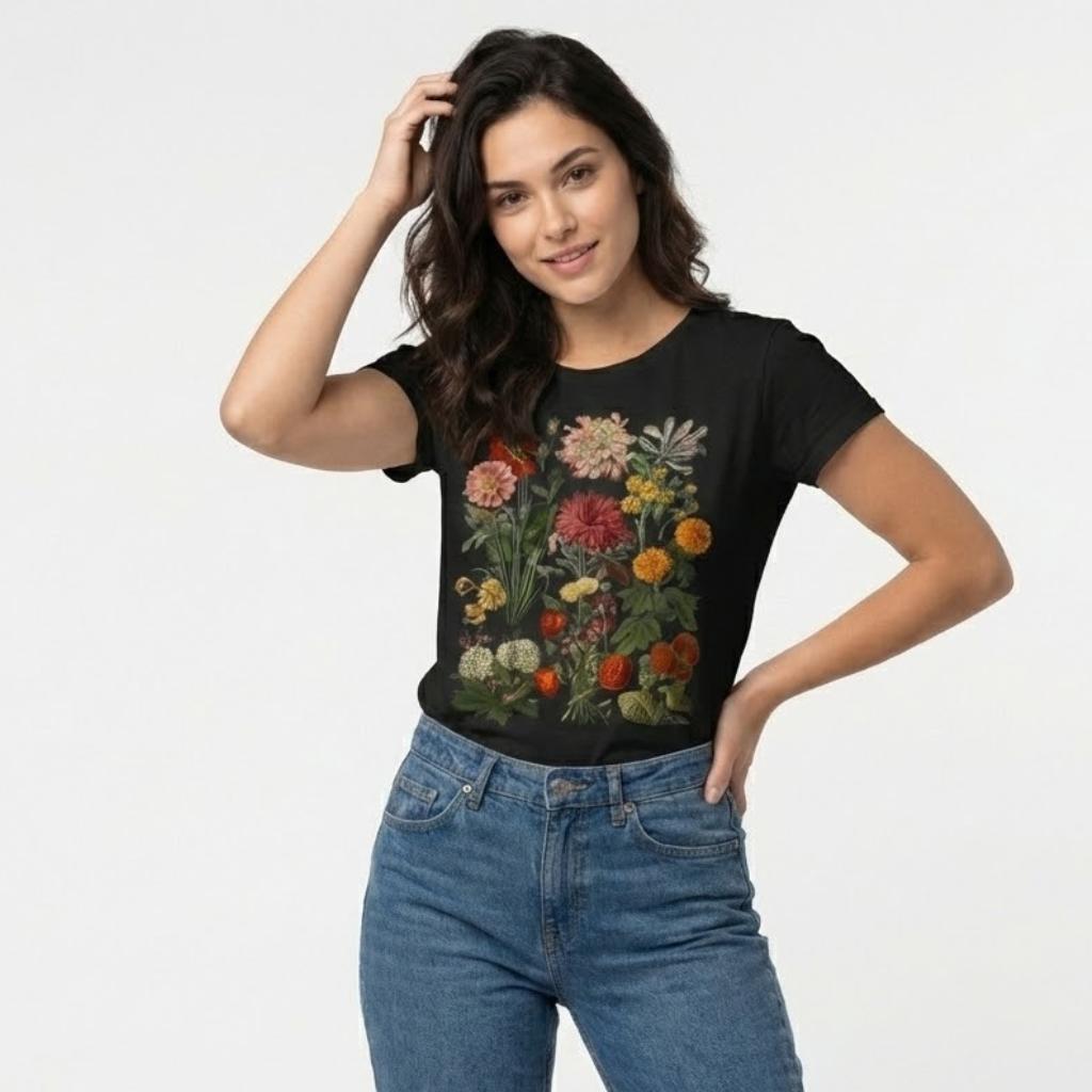 T-shirt em algodão suave | Corte descontraído | Estampado floral artístico