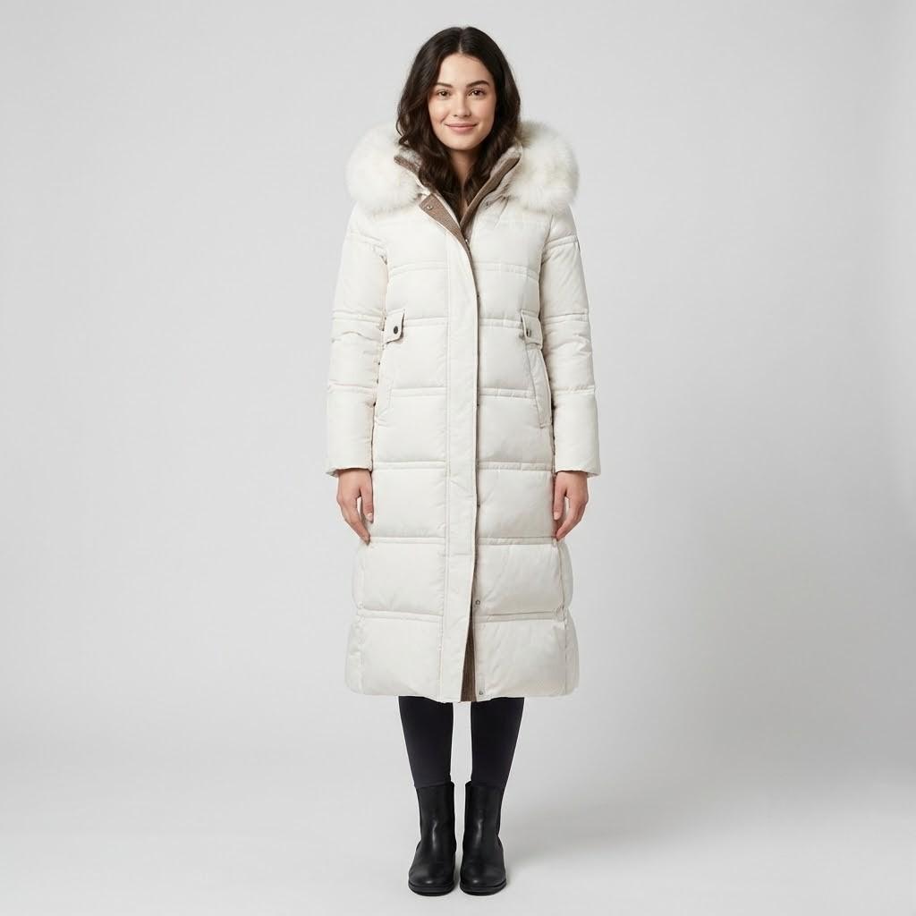 Casaco acolchoado comprido com capuz | Corte direito | Proteção elegante para o frio