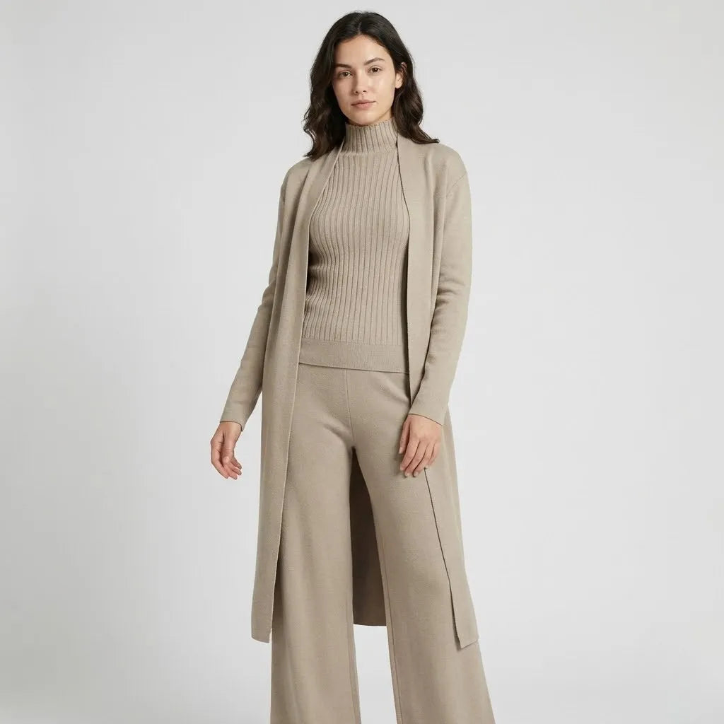 Conjunto de Malha com Cardigan Comprido para Conforto Elegante