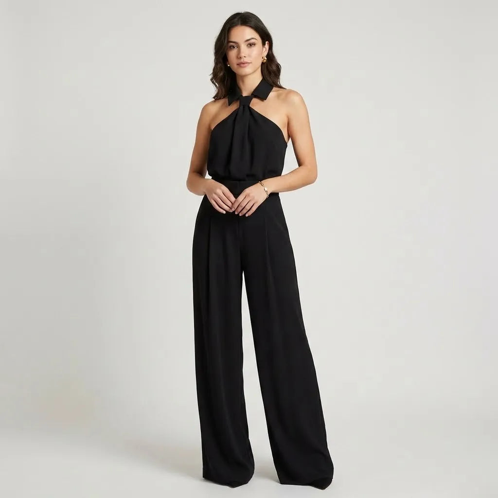 Conjunto fluido com top halter | Perna larga | Elegância contemporânea