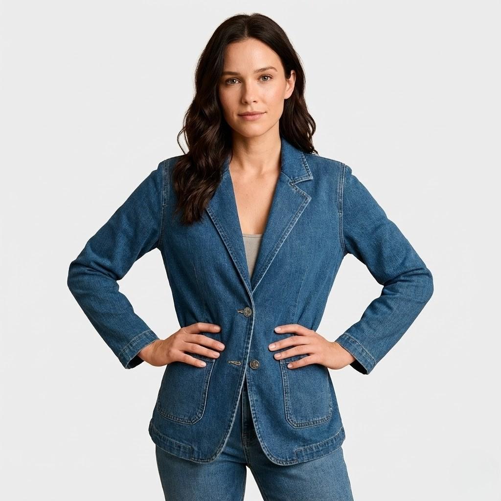Blazer casual em denim de algodão | Corte direito | Elegância descontraída
